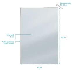 Aurlane Paroi de Douche 140x200cm Verre Fumé 8mm - Barre de Fixation Extensible et Profil Chrome