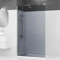 Aurlane Paroi de Douche 120x200cm Verre Fumé 8mm - Barre de Fixation Extensible et Profil Chrome