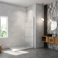 paroi de douche 120x190cm,6mm verre anticalcaire avec bandes horizontales sérigraphiées,barre de fixation extensible 73-120cm