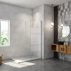 Paroi de douchechrome 60x190cm,6mm verre anticalcaire avec bandes horizontales sérigraphiées,avec barre de fixation 90cm