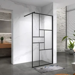 Paroi douche Italienne INEA noir 100 x 200 cm verre sérigraphié 8mm, atelier, transparent - Saniverre