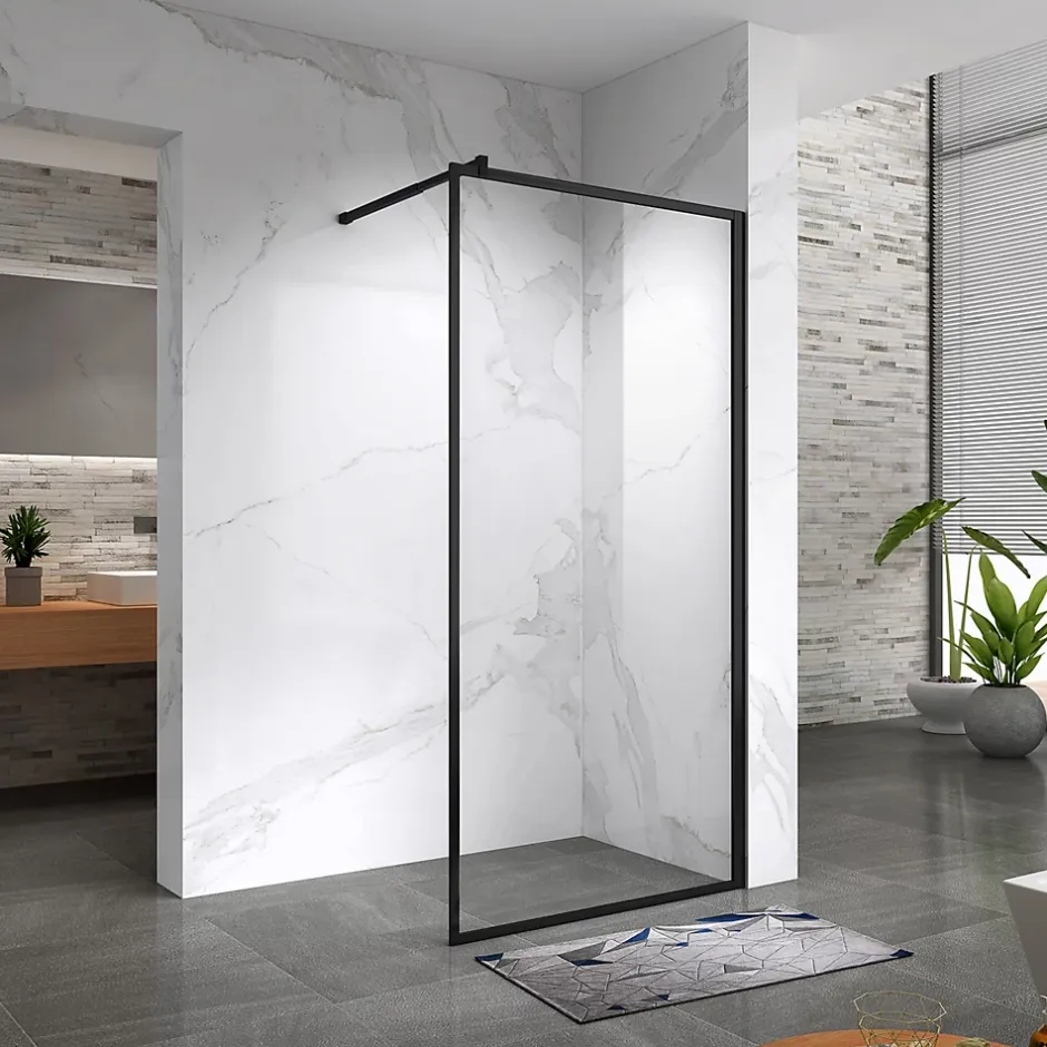 Paroi douche Italienne LUCIA noir 90 x 200 cm, verre 8mm, transparent anticalcaire - Saniverre