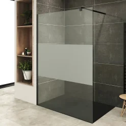 Paroi douche Italienne ROMA-BLACK 120 x 200 cm verre 10 mm centre-opaque, noir, Saniverre