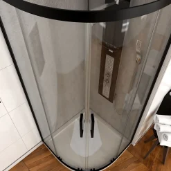 Aurlane Paroi porte de douche quart de cercle 90x90x200cm - PROFILE NOIR MAT - verre trempé 6mm