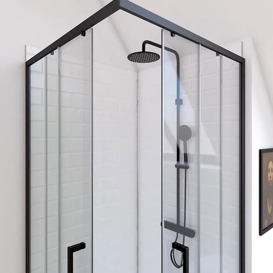Aurlane Parois de douche coulissantes esprit Indus (90x90 cm - Noir)