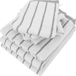 Linnea Parure de bain 7 pièces collection PURE LIGHT motif rayures pur coton gris