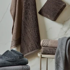 Linnea Parure de bain 7 pièces collection OSAKA motif fleurs pur coton marron