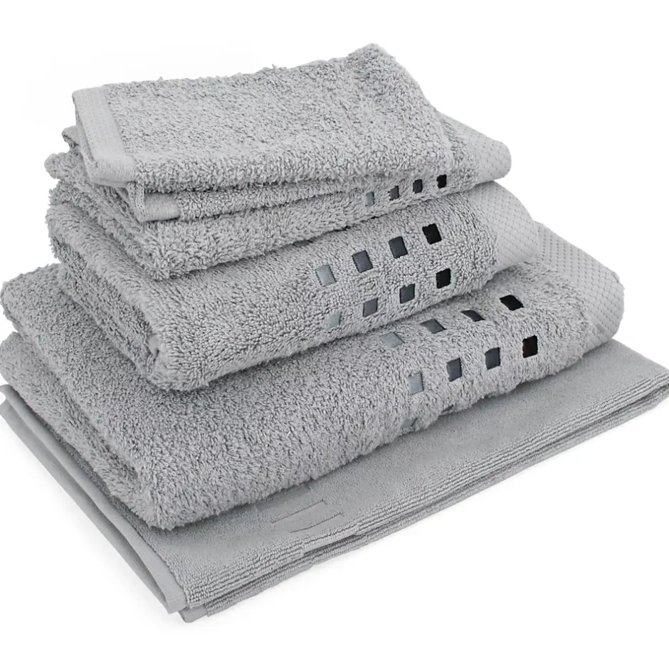 Linnea Parure de bain 6 pièces PURE SQUARES Argent 550g/m2