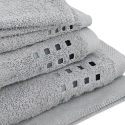Linnea Parure de bain 6 pièces PURE SQUARES Argent 550g/m2