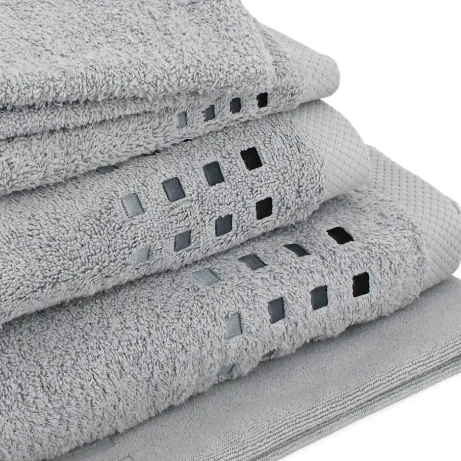 Linnea Parure de bain 6 pièces PURE SQUARES Argent 550g/m2