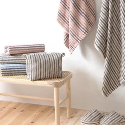 Linnea Parure de bain à rayures pur coton collection BREEZE 4 pièces bleu* Serviette De Bain