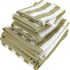 Linnea Parure de bain coton collection EFFICIENCE STRIPES 7 pièces vert olive