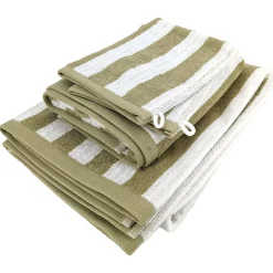 Linnea Parure de bain coton collection EFFICIENCE STRIPES 4 pièces vert olive