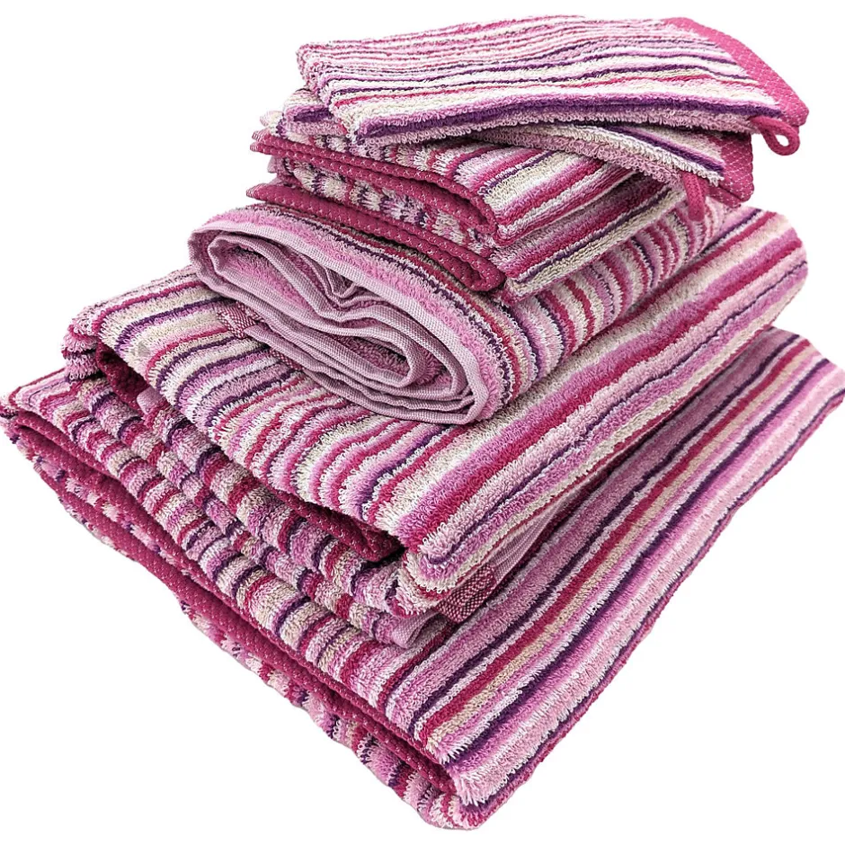 Linnea Parure de bain coton 500g/m2 par 7 PURE STRIPES II Rose