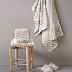 Linnea Parure de bain par 7 ZEBRA SOFT uni bord zèbre beige* Serviette De Bain