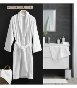 Douceur D'Intérieur Peignoir Mixte Éponge Col Châle Uni - Tendresse 500 g,m² - Blanc