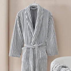 Sensei Maison Peignoir polaire homme femme côtelé extra doux Blanc/Anthracite M KASH* Peignoir De Bain
