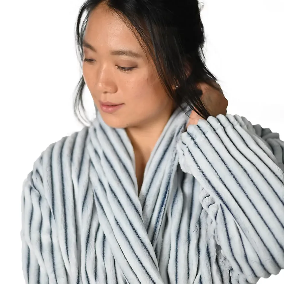 Sensei Maison Peignoir polaire homme femme côtelé extra doux Blanc/Denim L KASH