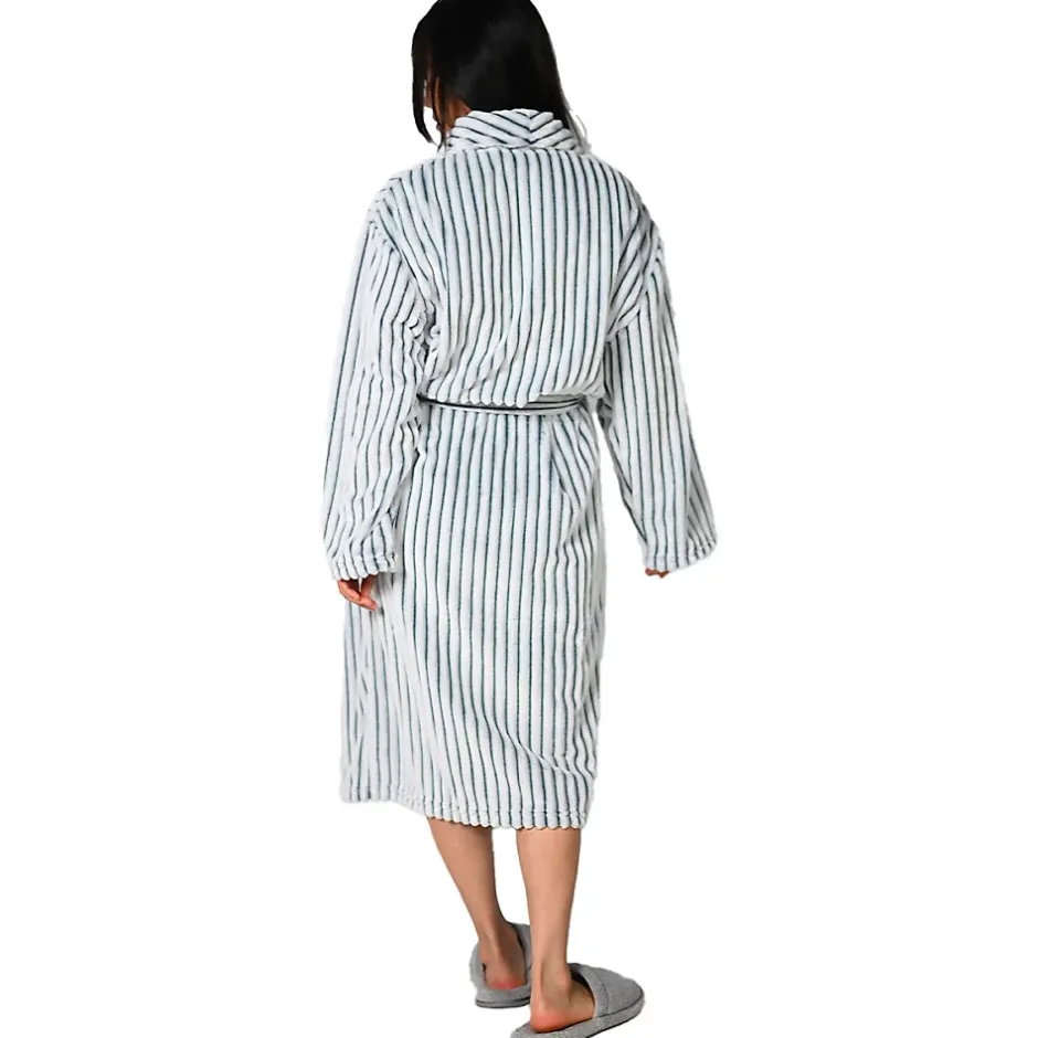 Sensei Maison Peignoir polaire homme femme côtelé extra doux Blanc/Denim L KASH
