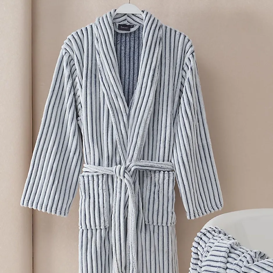 Sensei Maison Peignoir polaire homme femme côtelé extra doux Blanc/Denim L KASH