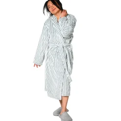 Sensei Maison Peignoir polaire homme femme côtelé extra doux Blanc/Lichen M KASH* Peignoir De Bain