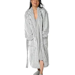 Sensei Maison Peignoir polaire homme femme côtelé extra doux Blanc/Anthracite L KASH* Peignoir De Bain