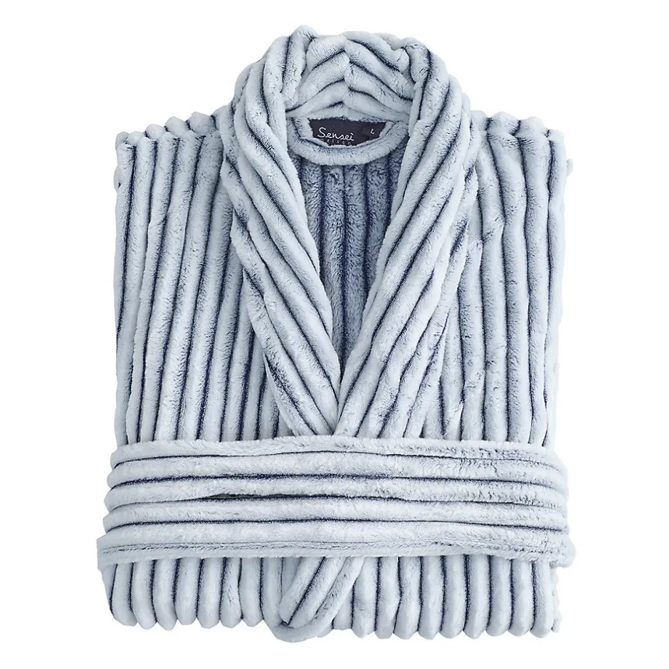 Sensei Maison Peignoir polaire homme femme côtelé extra doux Blanc/Denim XL KASH