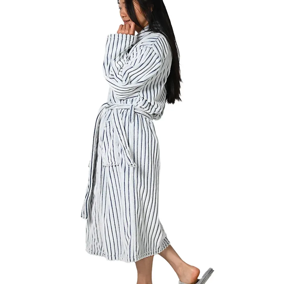 Sensei Maison Peignoir polaire homme femme côtelé extra doux Blanc/Denim XL KASH