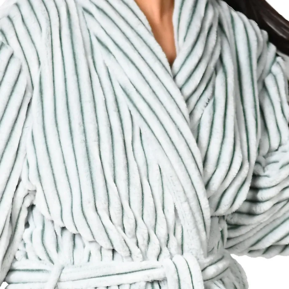 Sensei Maison Peignoir polaire homme femme côtelé extra doux Blanc/Lichen S KASH