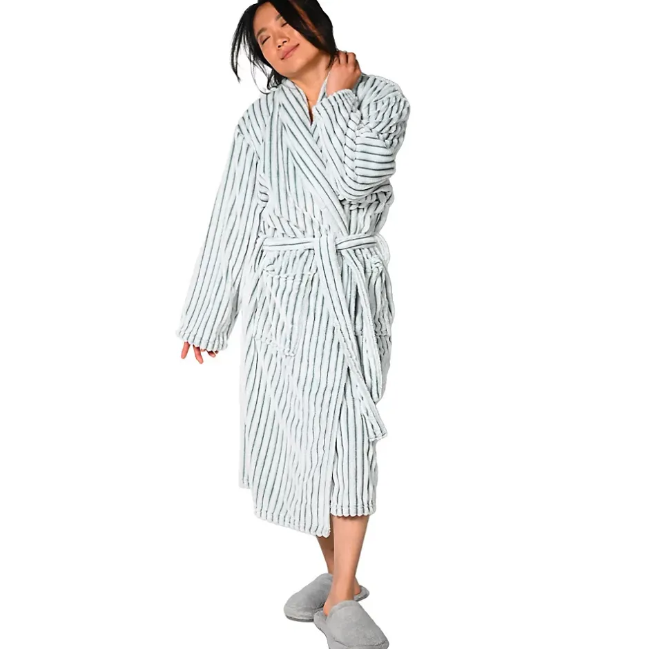 Sensei Maison Peignoir polaire homme femme côtelé extra doux Blanc/Lichen S KASH