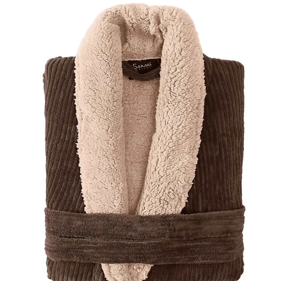 Sensei Maison Peignoir polaire mixte côtelé ultra chaud Noisette S NOTTING HILL* Peignoir De Bain