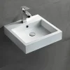Bernstein Petit Lavabo design mural 45x45x12,5cm, Vasque suspendue en marbre coulé avec bonde Pop-up - Blanc - BS6050* Lavabo