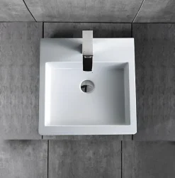 Bernstein Petit Lavabo design mural 45x45x12,5cm, Vasque suspendue en marbre coulé avec bonde Pop-up - Blanc - BS6050* Lavabo