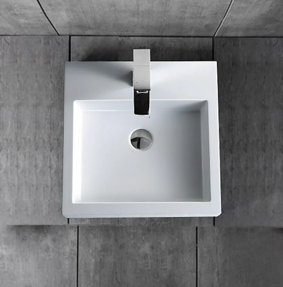 Bernstein Petit Lavabo design mural 45x45x12,5cm, Vasque suspendue en marbre coulé avec bonde Pop-up - Blanc - BS6050* Lavabo