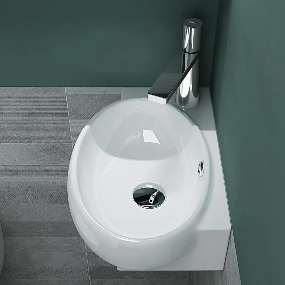 Nature Pro Petit Lavabo Suspendu Blanc Vasque en Céramique Lave Mains WC Salle de Bain