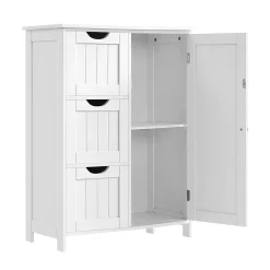 Calicosy Petit meuble de rangement 1 porte et 3 tiroirs blanc - L60 cm* Etagère Salle De Bains