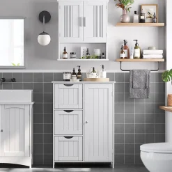 Calicosy Petit meuble de rangement 1 porte et 3 tiroirs blanc - L60 cm* Etagère Salle De Bains