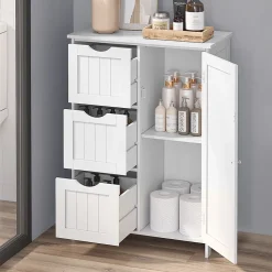 Calicosy Petit meuble de rangement 1 porte et 3 tiroirs blanc - L60 cm* Etagère Salle De Bains