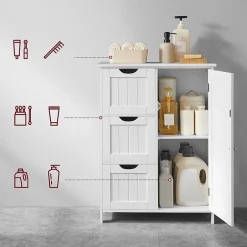 Calicosy Petit meuble de rangement 1 porte et 3 tiroirs blanc - L60 cm* Etagère Salle De Bains
