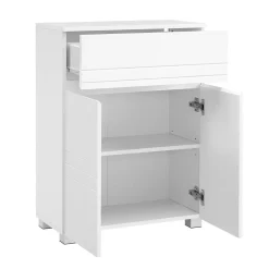 Calicosy Petit meuble de rangement 1 tiroir et 2 portes blanc laqué - H80 cm