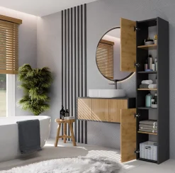 Topeshop PISA - Armoire de salle de bains - 170x30x30 cm - Colonne de rangement SDB - Aspect bois
