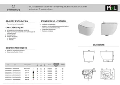 Ceramica PixL WC suspendu en céramique sans bride Tornado Quiet et fixations invisibles + abattant frein de chute, blanc (CEPX010RTORPWM)