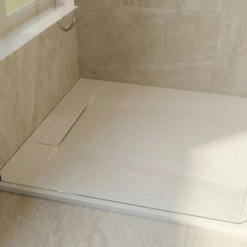 Ceramica PixL 120x90 cm receveur de douche rectangulaire à poser en résine composite avec surface effet pierre, blanc (CERAPX12090W)