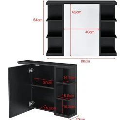 [En.Casa] Placard Mural Harstad de Salle de Bain Porte avec Miroir 64 x 80 x 20 cm Noir en.casa* Armoire De Toilette