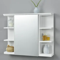 [En.Casa] Placard Mural Harstad pour Salle de Bain Porte avec Miroir 64 x 80 x 20 cm Blanc en.casa* Armoire De Toilette