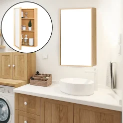 [En.Casa] Placard mural Ikorfat pour salle de bain porte avec miroir 61 x 35 x 14 cm en.casa* Meuble De Salle De Bains Faible Profondeur