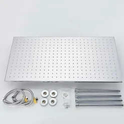 Signature plafonnier chrome LED 80x40 cm avec 4 piliers