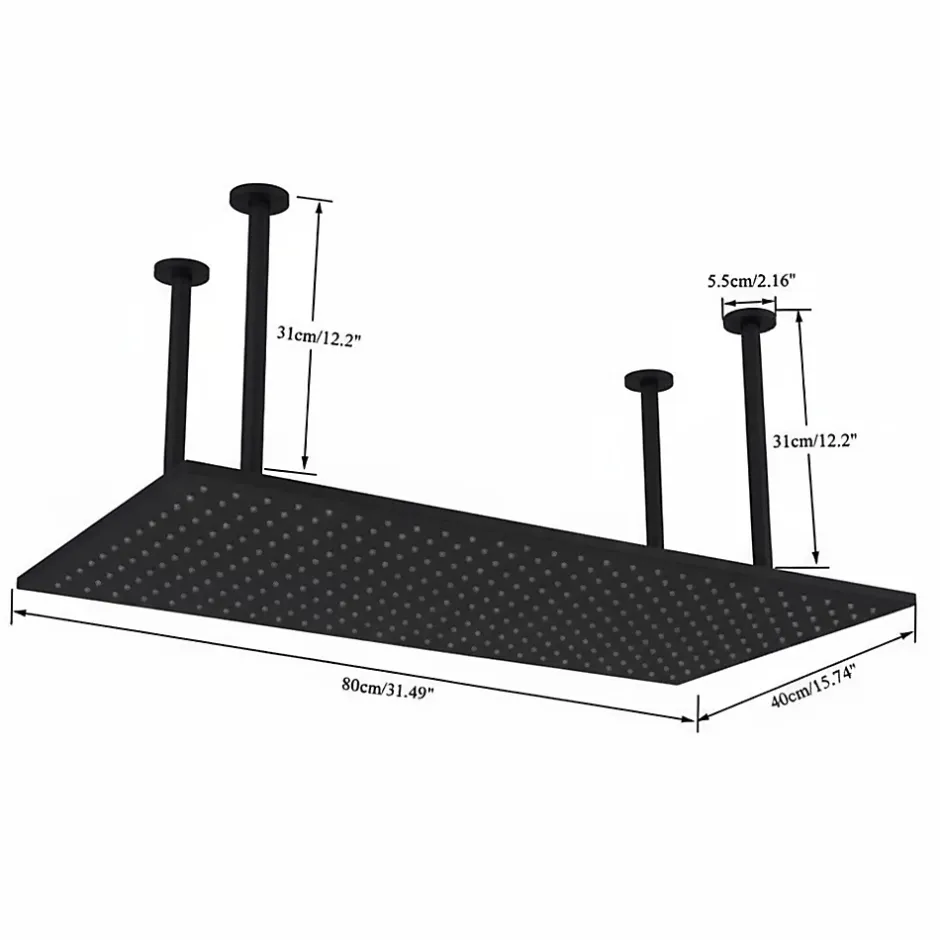 Signature Plafonnier noir mat LED 80x40 avec 4 piliers