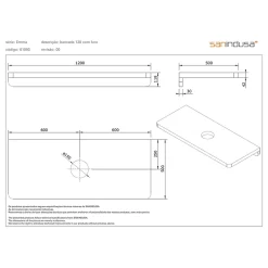 Sanindusa Plan de toilette blanc pour vasque ou lavabo à poser 120x50 trou central de bonde d'évacuation pré-percé Emma 120 blanc