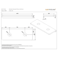 Sanindusa Plan de toilette blanc pour 2 vasques ou 2 lavabos à poser 140x50 pré-percés 2 trous pour bonde Emma 140 blanc
